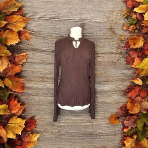 MAX STUDIO y2k Ribbed Brown Silk Blend Sweater Pullover Sz M
